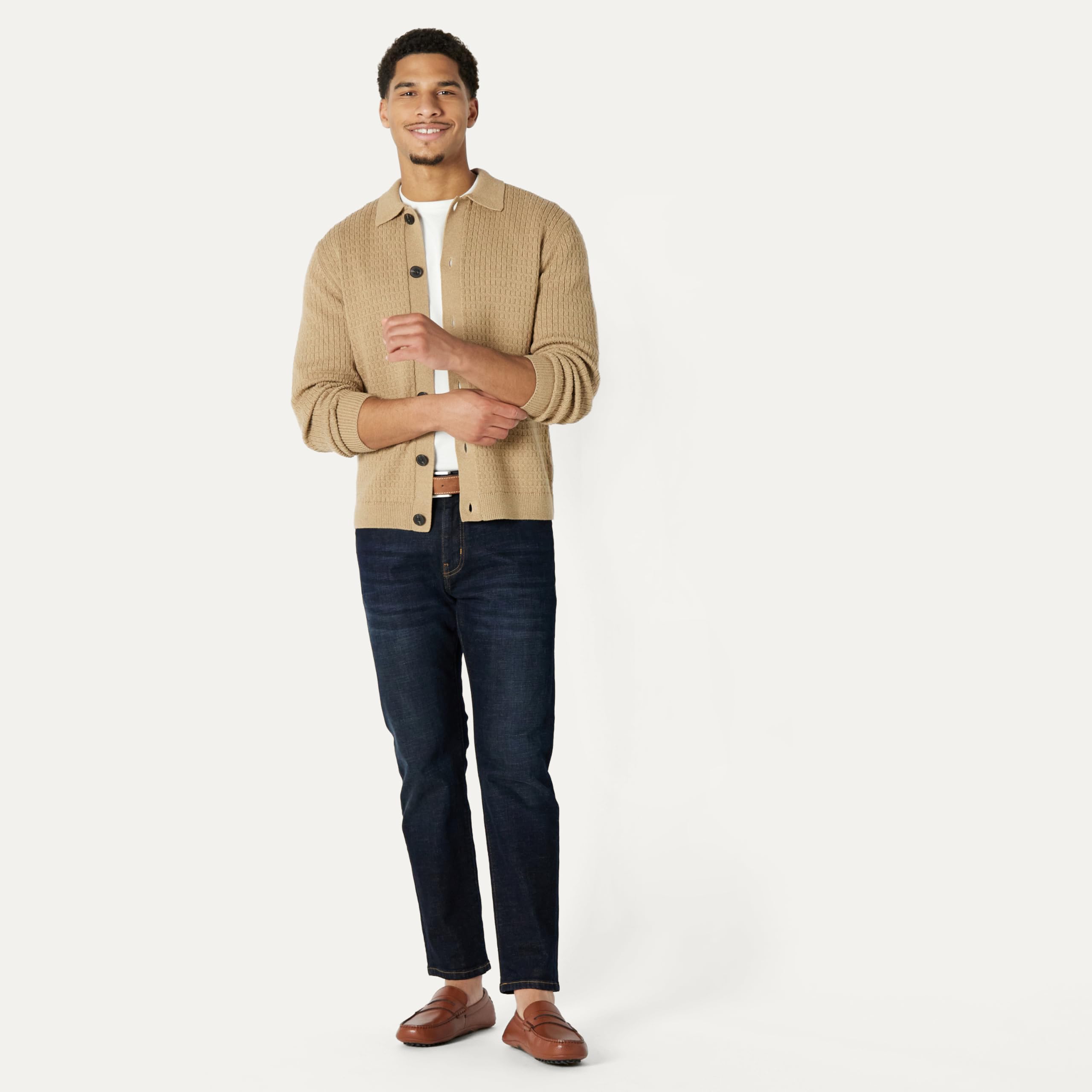 Amazon Essentials Herren Weite Strickjacke mit Kragen
