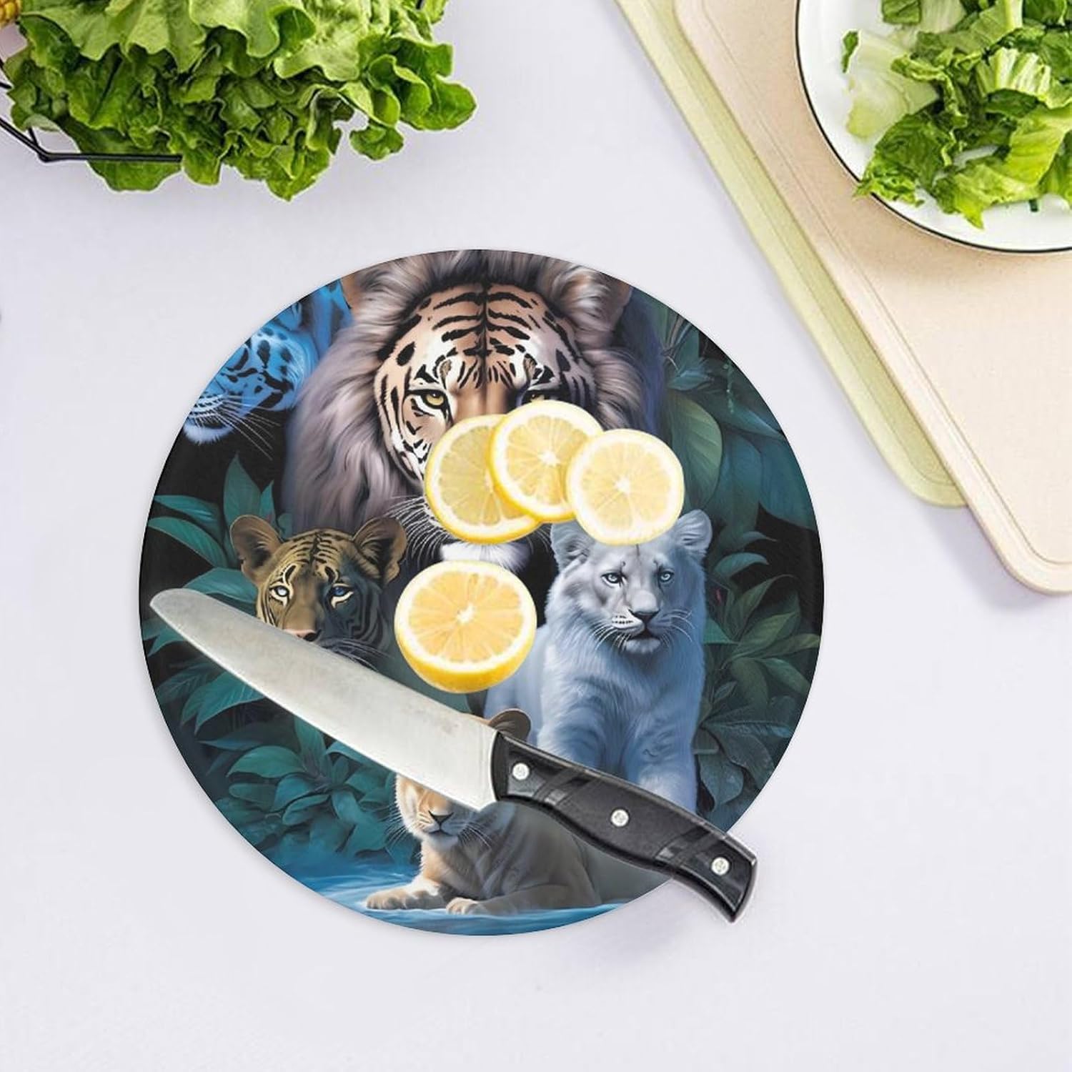 Tiger Leopard Lion Kitchen Cutting Board Glass Chopping Block for Meat Vegetables and Fruits Ideal Home Gifts