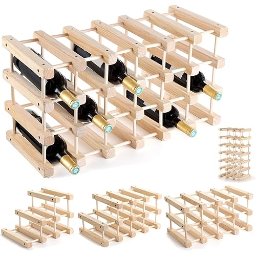 Wine Racks Countertop, 24 Bottles Capacity Wine Rack Free Standing Floor, DIY Assembly Wooden Wine Storage Holder Stand Shelf, Wine Bottle Organizer Insert for Cabinet, Home Kitchen,Restaurants, Bars