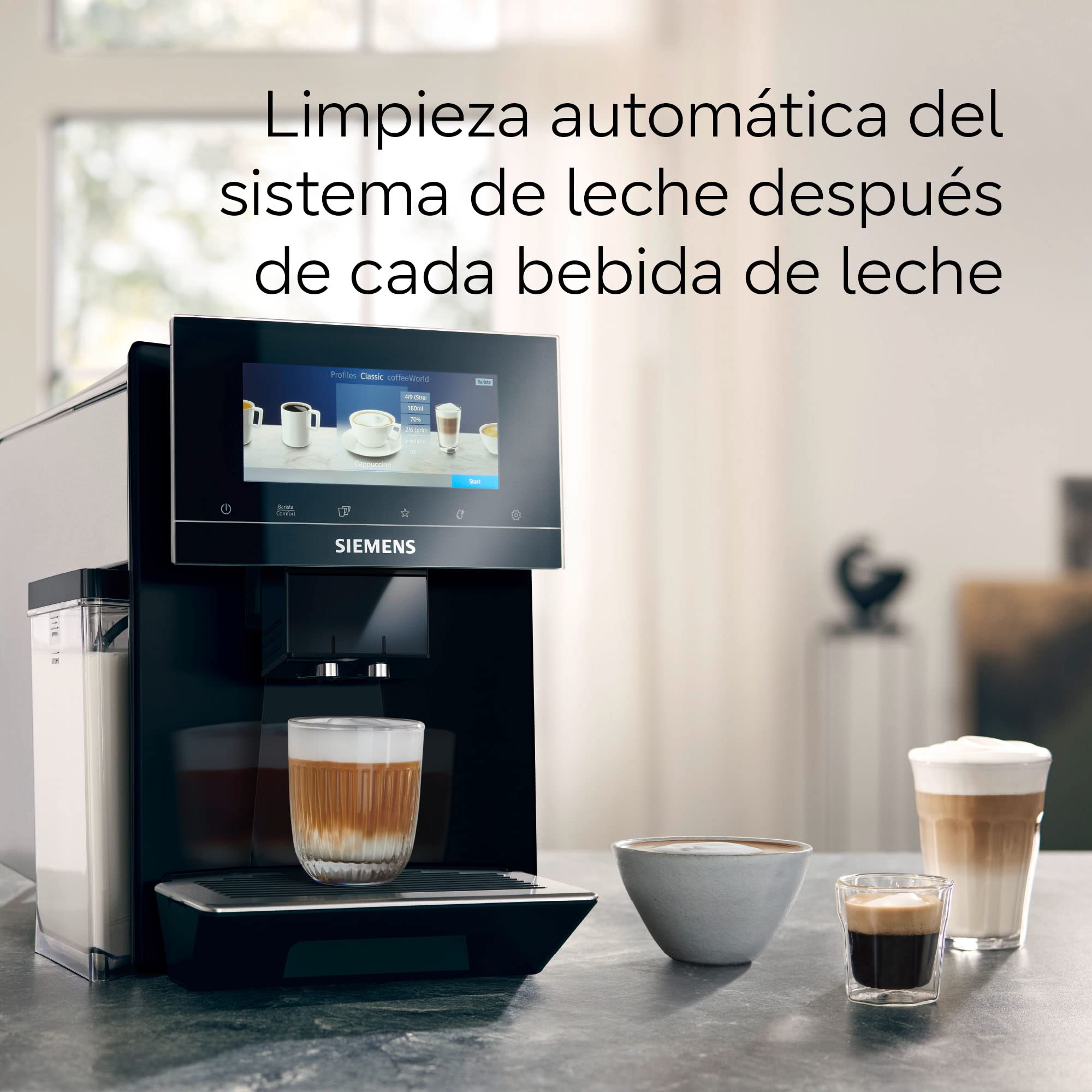 SIEMENS - Cafetera superautomática, EQ900, Modo Barista, 2 molinillos cerámicos, Display Touch&Slide de 6,8", conectividad Home Connect, acero inoxidable, TQ903R03