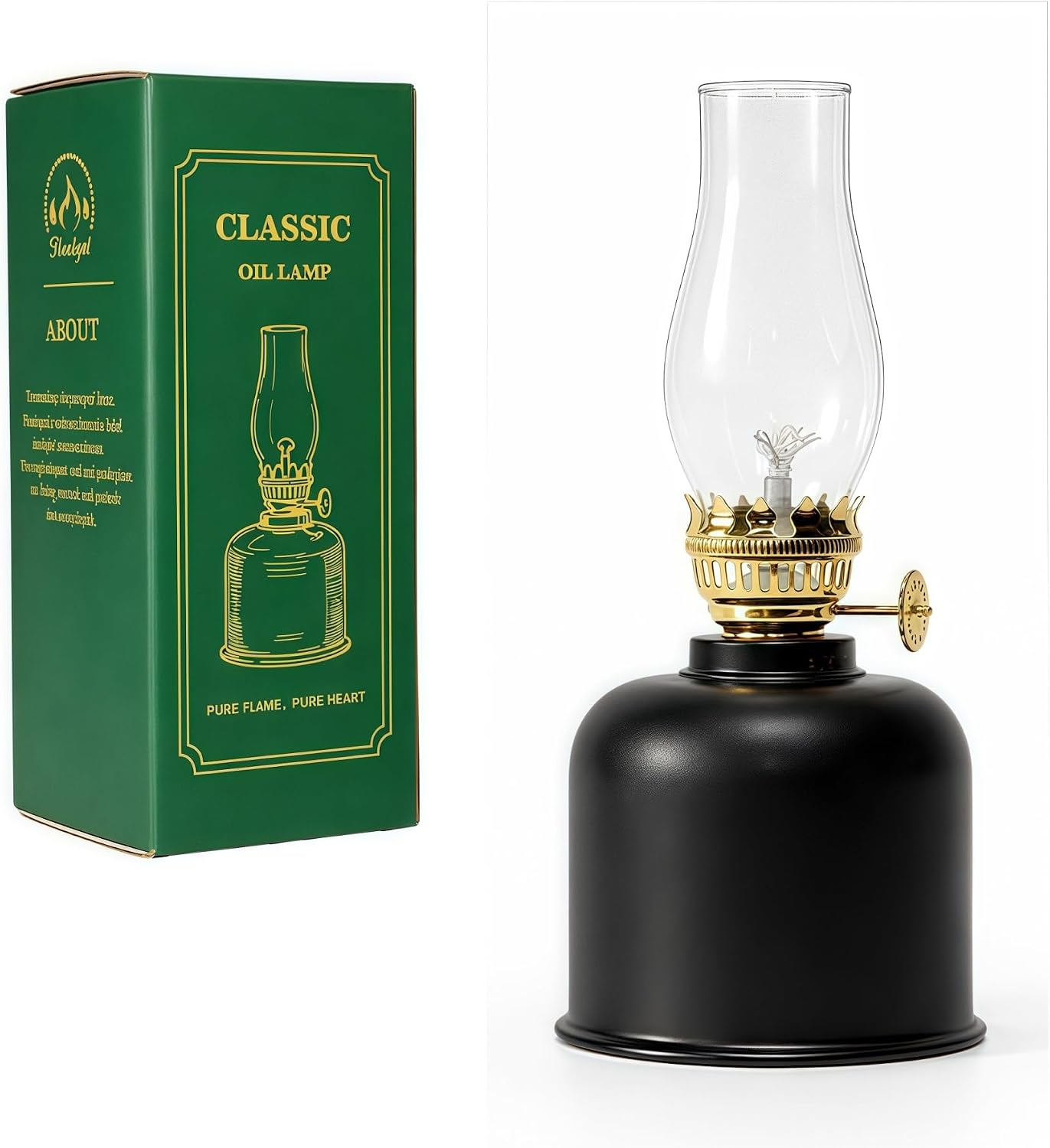 Vintage Kerosene Oil Lamp with Glass Chimney, Metal Hurricane Lantern for Indoor Use, Farmhouse Table Decor, Emergency Light for Power Outage Camping(Black)