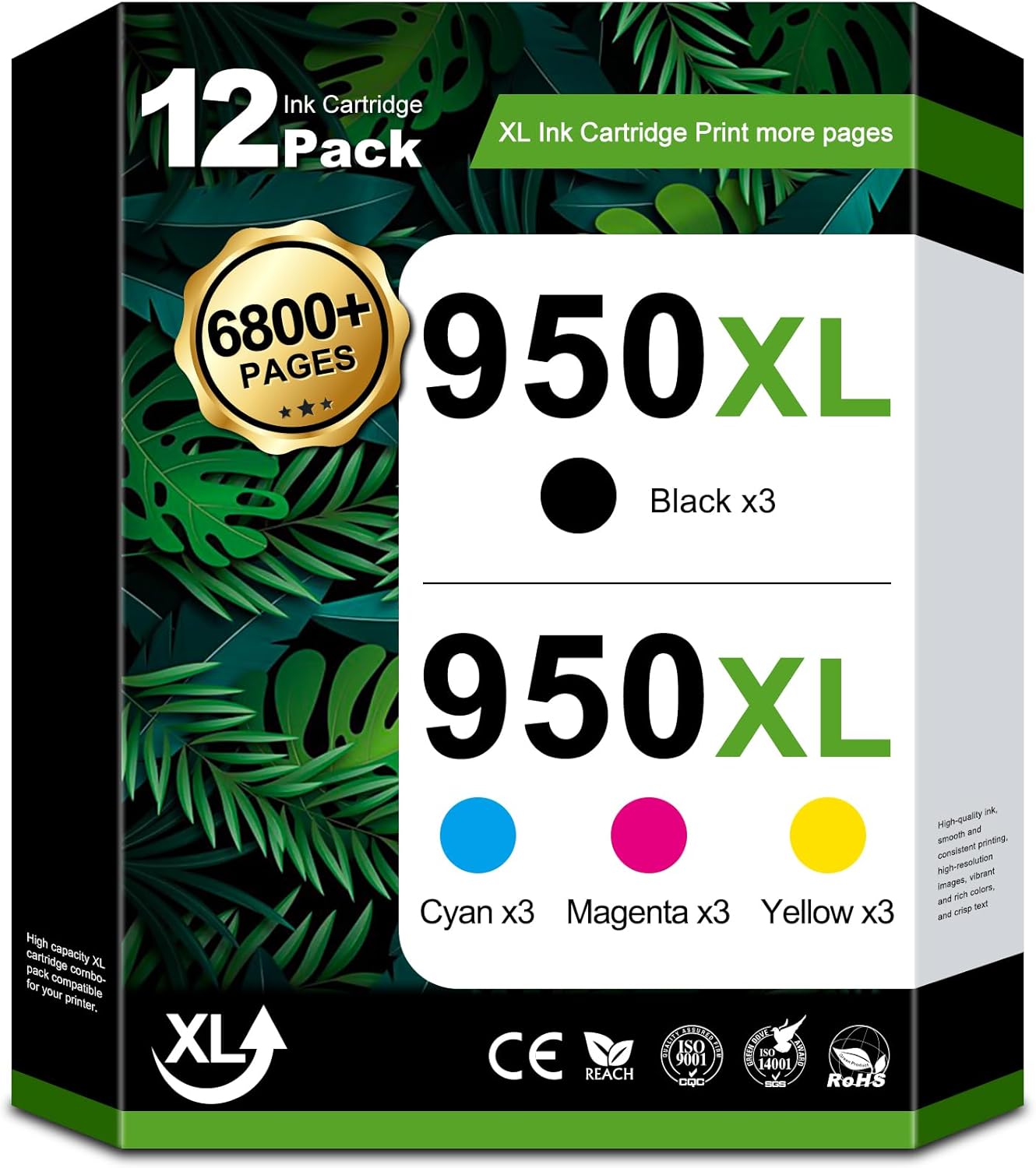 Miss Deer 12-Pack 950 951 Ink Cartridges Combo Pack, Compatible Replacement for HP 950XL 951XL HP950 HP951 XL for OfficeJet Pro 8600 8610 8100 8615 8620 8625 251dw Printers Black/Cyan/Magenta/Yellow