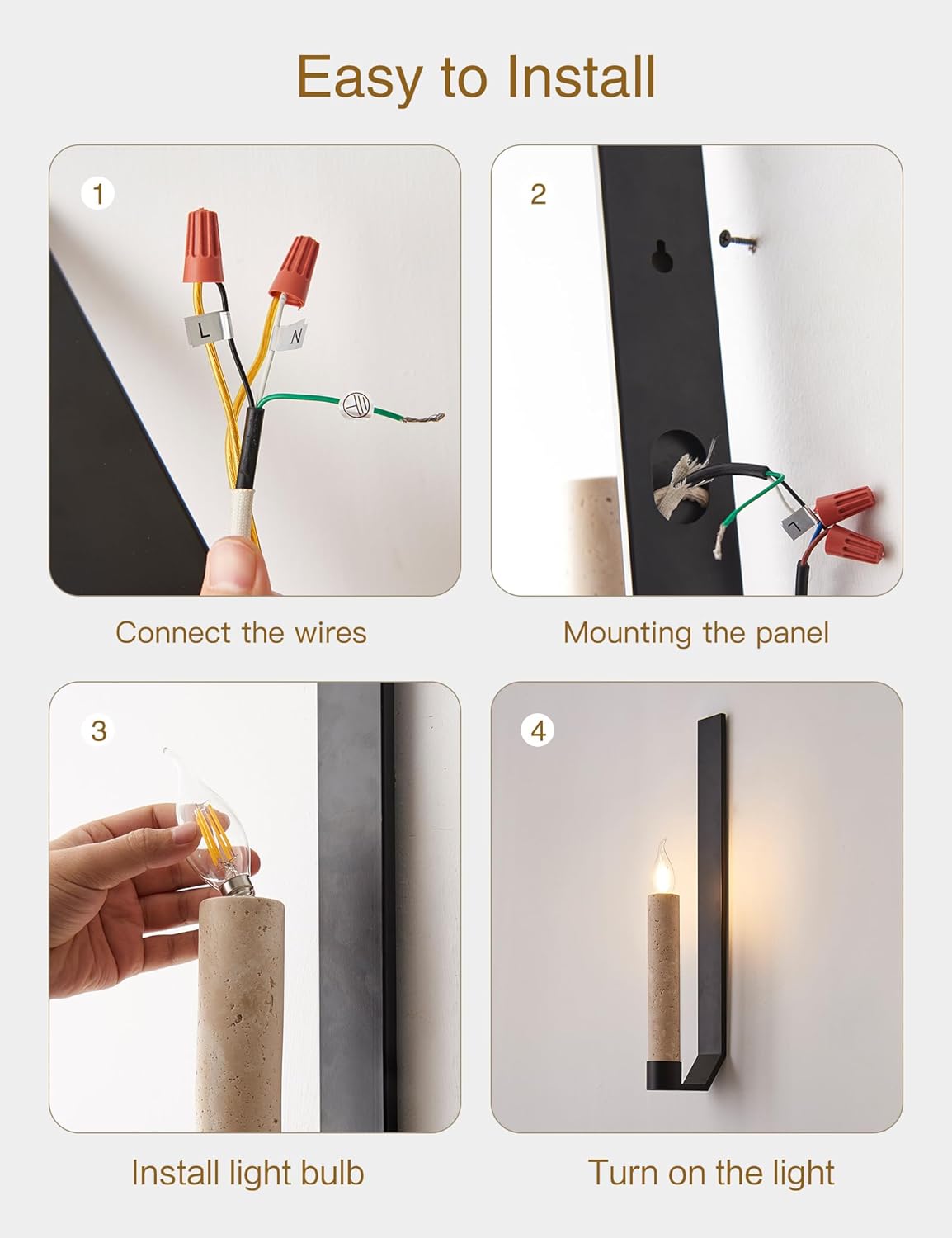 21.6-inch Modern Linear Wall Sconce Alabaster Natural Marble Light Fixture Art Deco Black Minimalist LED Wall Lighting for Living Room, Bedroom, Hallway, Dining Room, Stairs (Hardwired)