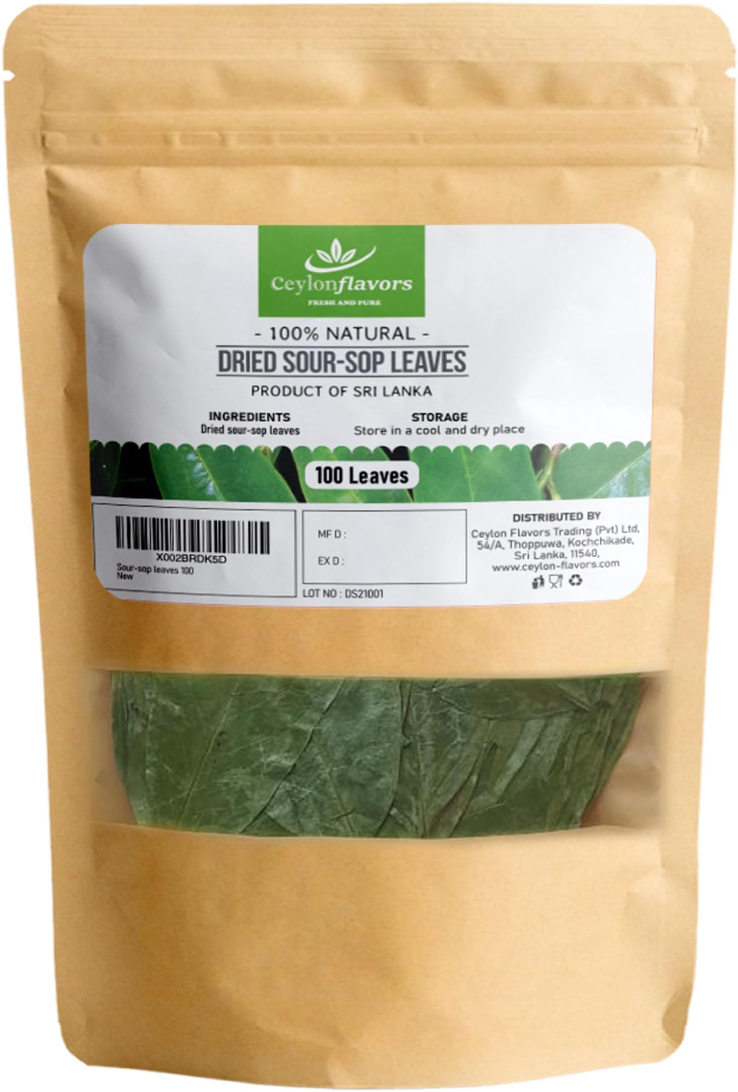 Dried Soursop Leaves From Ceylon Flavor Fresh and Pure Sri Lanka| 100 Leaves ~ 2oz (56g)