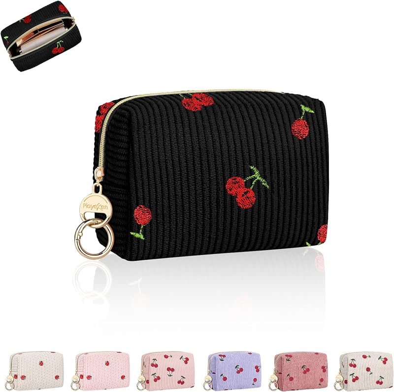 Necessaire pequena de maquiagem Playexen em veludo cotelê, com zíper, C-Black