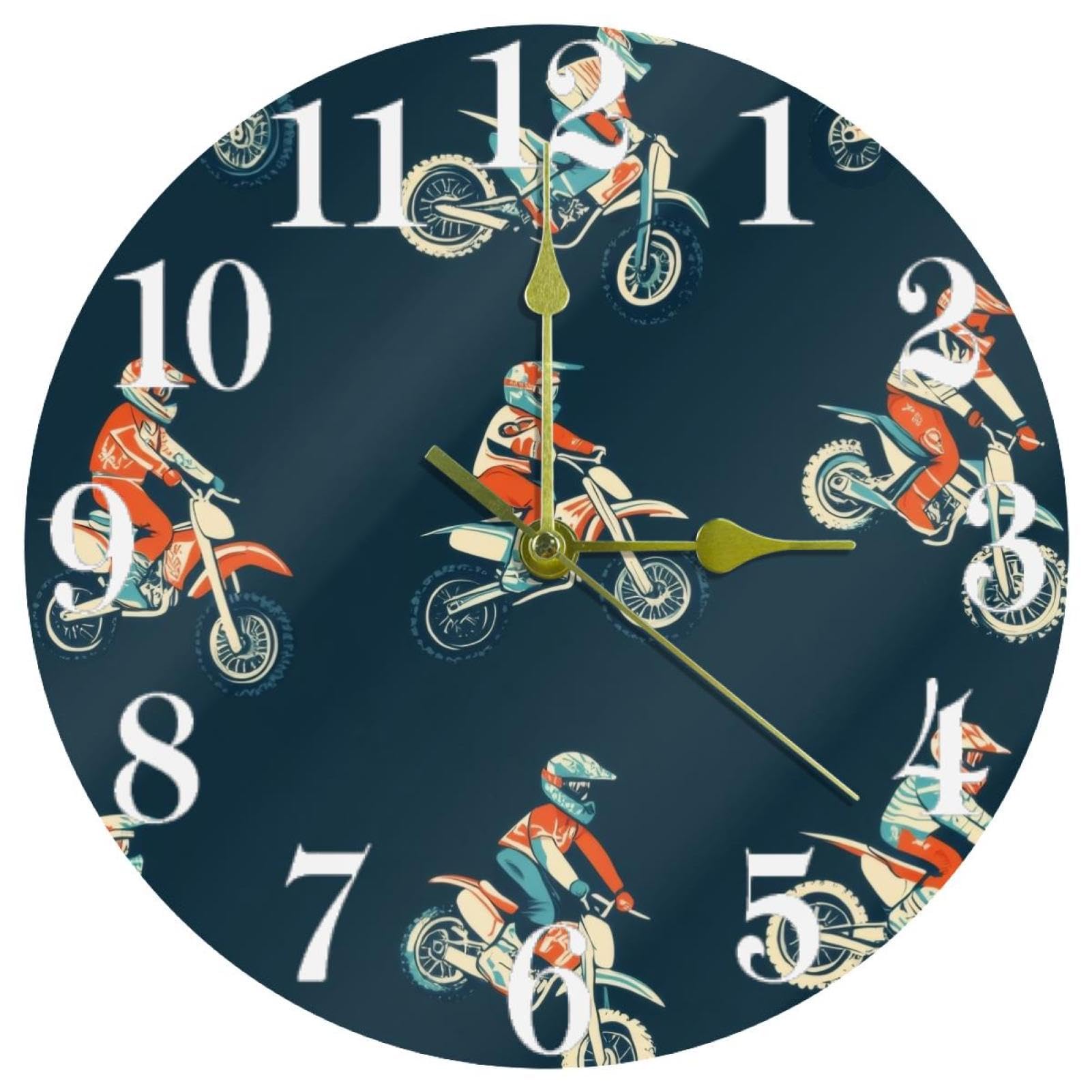Horloge murale motocross silencieuse à quartz pour chambre d'ado