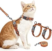 Halypet Escape-Proof 3-in-1 Cat Harness & Leash Set - Adjustable Lightweight Nylon for Cats & Kittens, Medium Leopard Orange