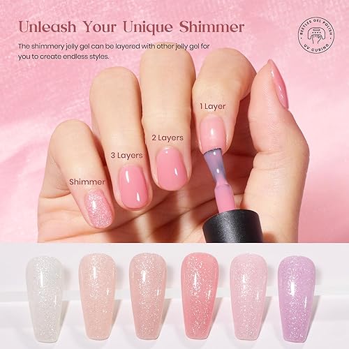 Miniatura 4 de Beetles Jelly - Juego de 20 esmaltes de uñas de gel neutros, transparentes, nude, rosa, brillantina, blanco, kit de gel UV con base de gel