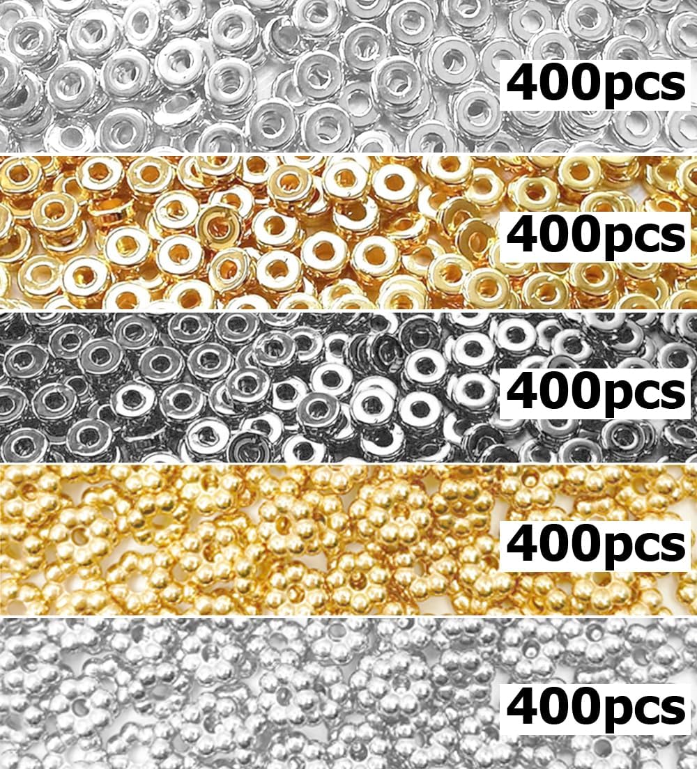 6mm Flat Round Spacer Beads, Clay Beads for Bracelets Making Kit, Heishi Polymer Flat Disc Spacer Beads for Jewelry Making, Clay Beads for Jewelry Making Gold Beads Silver (2000pcs) - Image 4