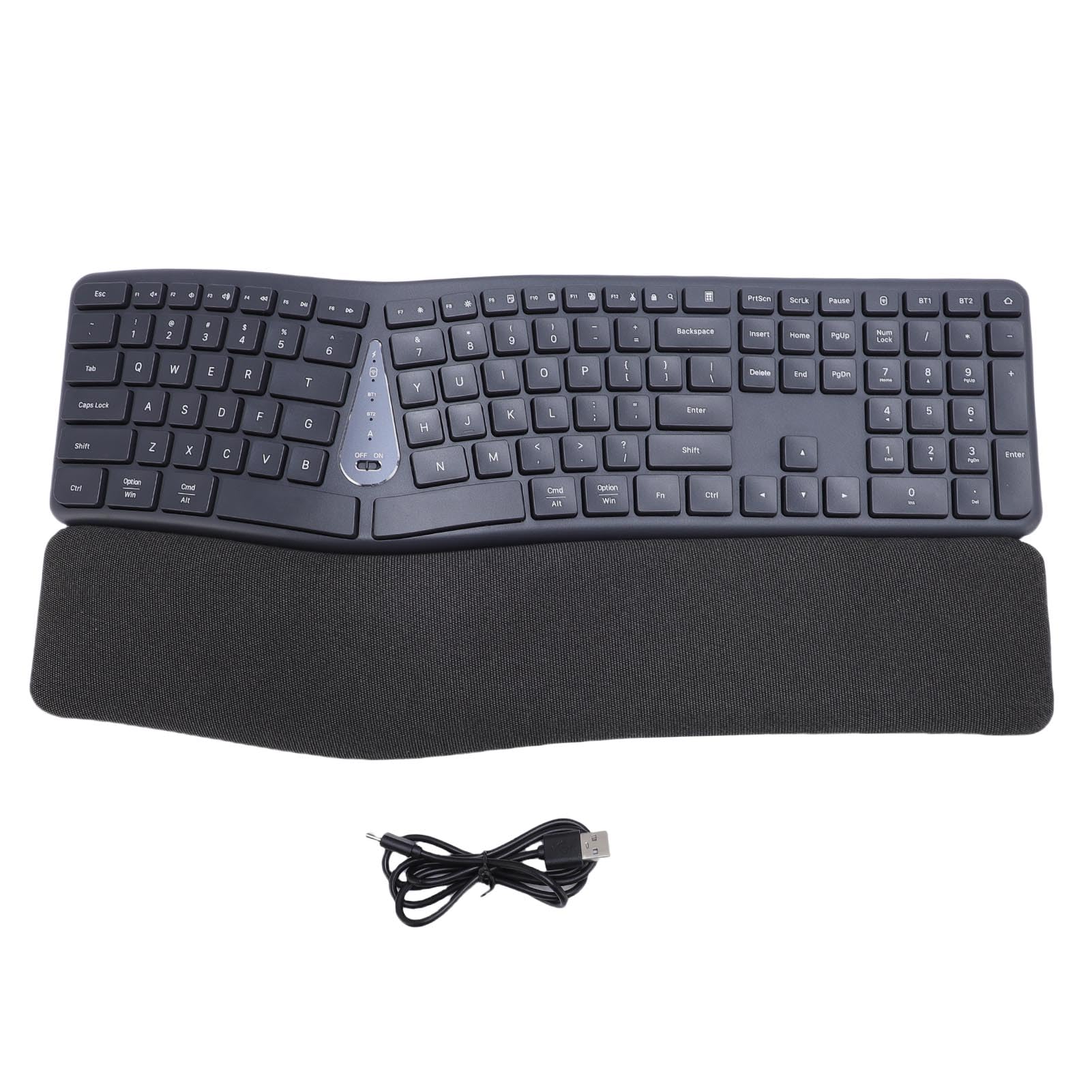 Bewinner Tastiera Ergonomica Divisa con Riposo Al Polso Ammortizzato, connettività e USB, Tastiera Divisa Ricaricabile USB C per Laptop Desktop per Computer