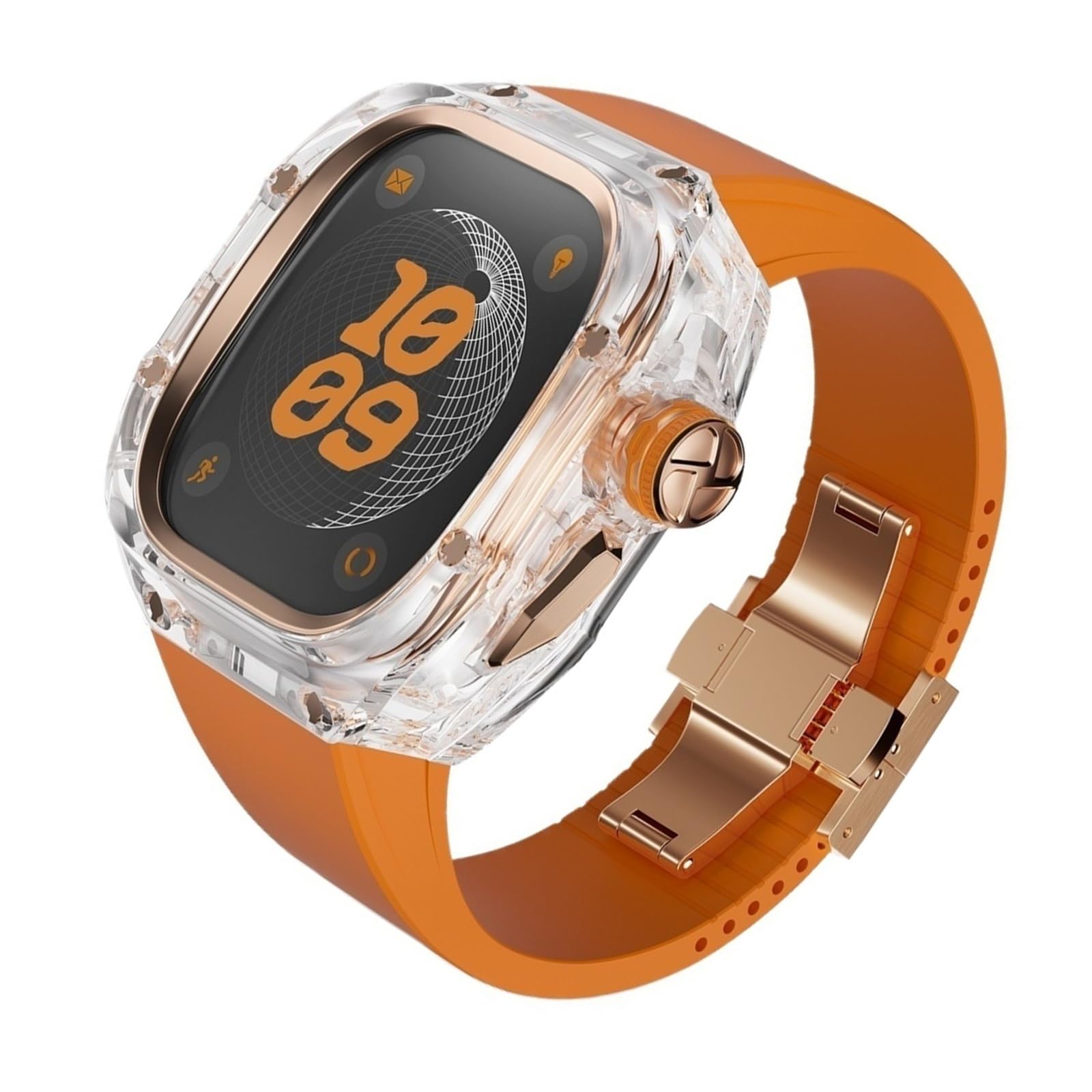 Romluous Clear Case for Apple Watch Ultra 2 49mm Series 9 8 7 45mm Sport Silicone Band Mod Kit for Iwatch Ultra2 Metal Accessories(Rosegold-o,45mm)