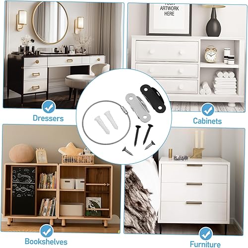 Miniatura 8 de BESTonZON 2-Pack Baby Proofing Furniture Anchors Adjustable Anti-Tip Straps for Dresser and Bookcase Safety Secure Furniture to Wall Child Safety Kit