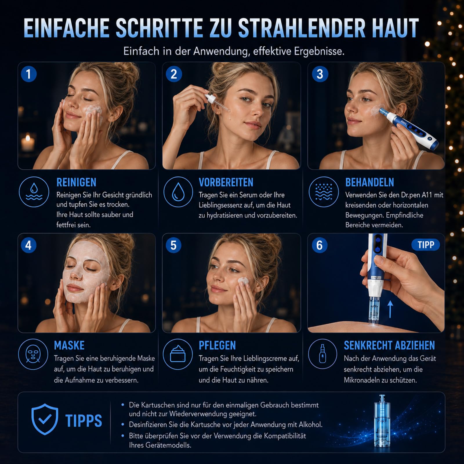 Dr. Pen A11 Kabelloser Hautpflege-Pen Set mit 28 Ersatz-Tips (12×18Pin & 10×36Pin & 6xNanoR), LED-Anzeige, Ergonomisch, Intelligente Aufladung Basis, Für Gesicht & Kosmetische Pflege, Zuhause & Studio