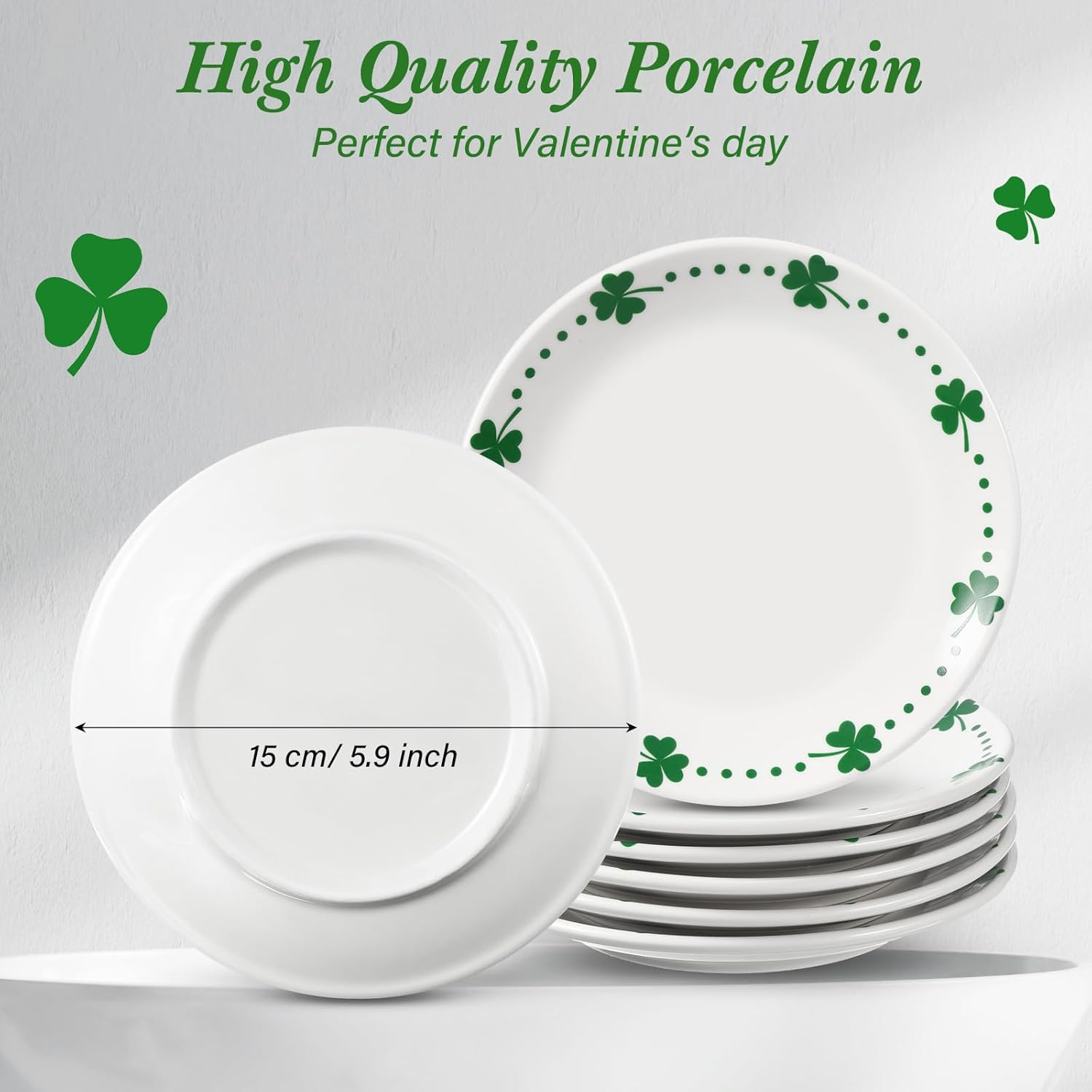 Hushee 6 Pcs St. Patrick's Day Ceramic Shamrock Plates 6 Inch Irish Dessert Platter Serving Plate Clover Leaf Salad Dishes Tableware for St. Patrick's Celebration, Dinner Party, Gift