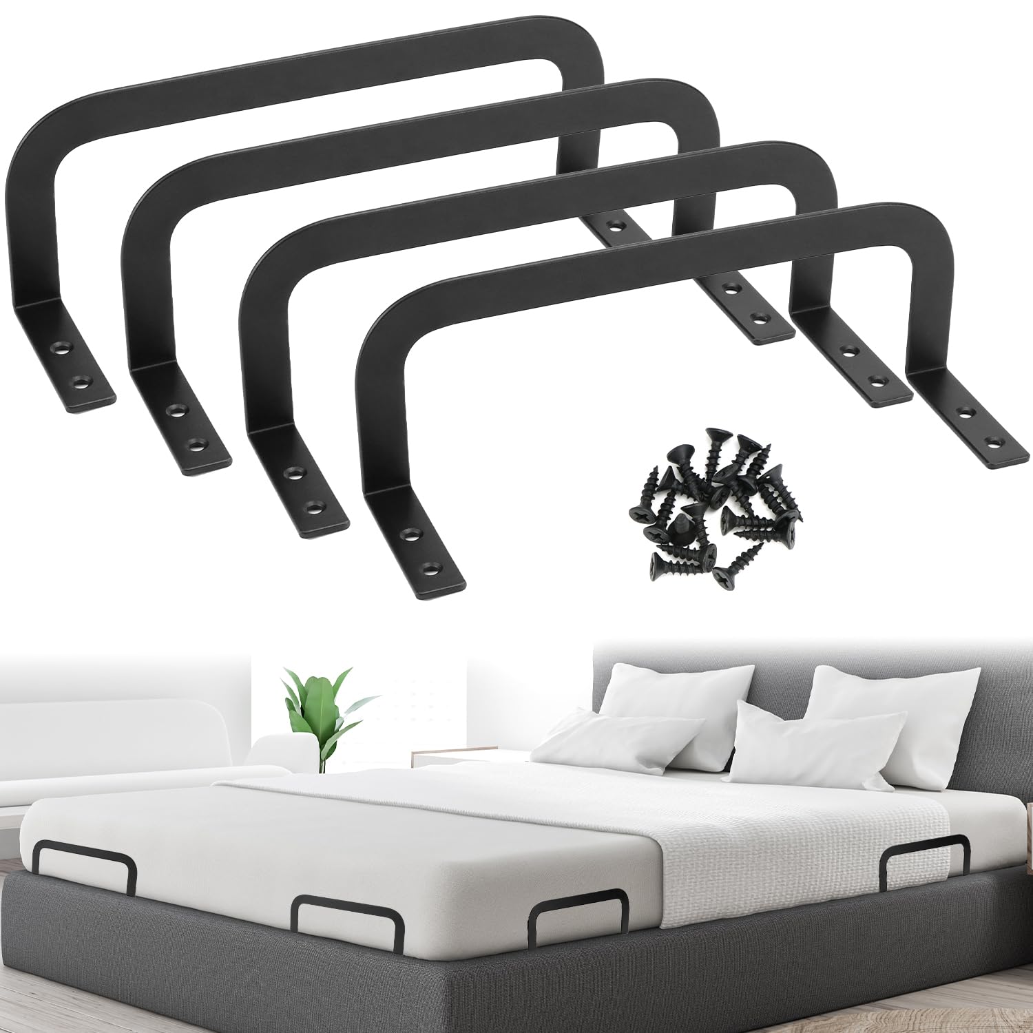 QWORK® 4 Pièces Supports de Matelas, Arret Matelas Antidérapants, Stabilisateurs de Matelas, pour Panneaux de Lit Pleins, Cadres de Lit en Bois