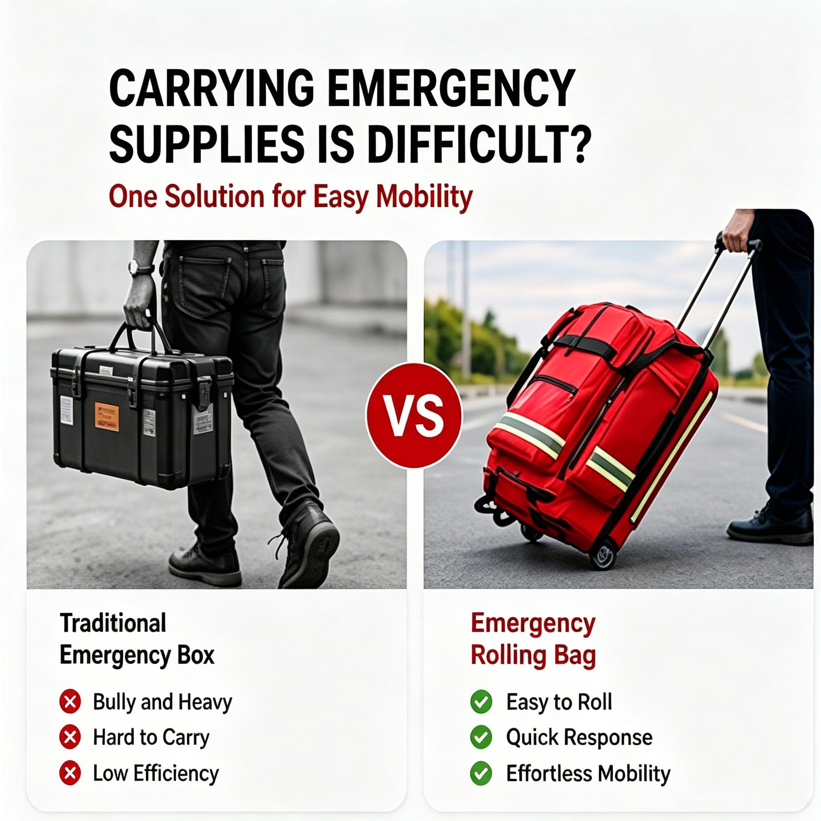 JOSBY Bolsa Médica De Gran Capacidad, Botiquín De Primeros Auxilios con Ruedas, Bolsa De Viaje Portátil para Emergencias Al Aire Libre, Bolsa De Emergencia Reflectante con Navy Blue 66cm