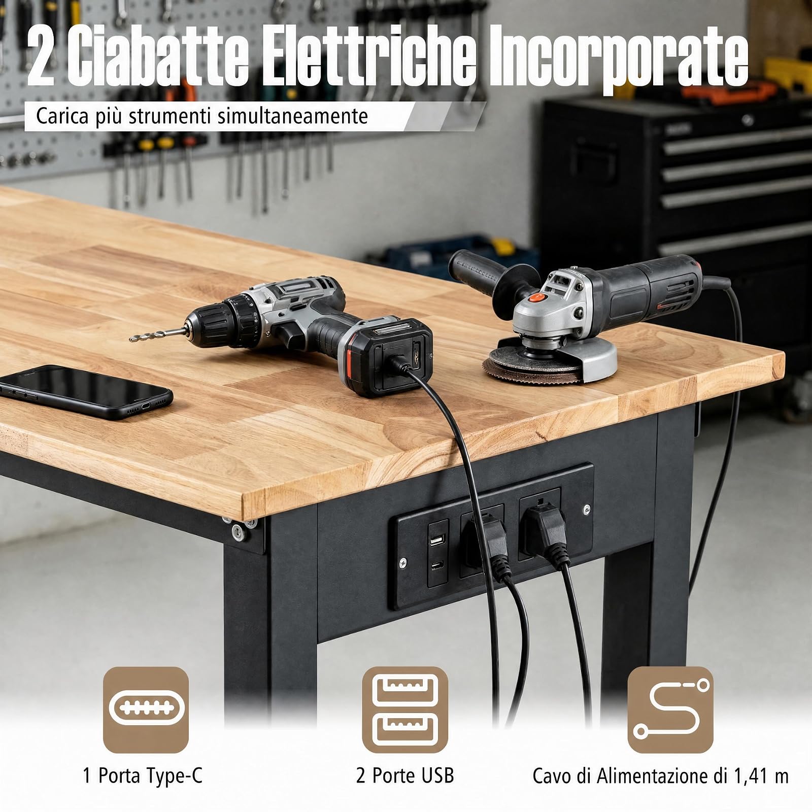 COSTWAY Banco da Lavoro Officina in Metallo 116 x 50 cm, Portata 635 kg