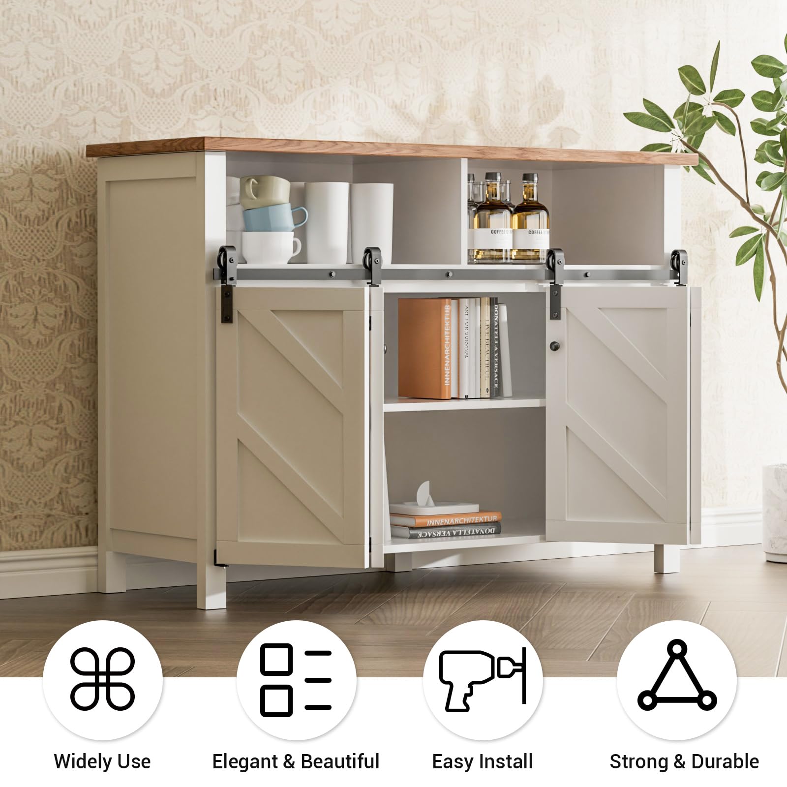 Mini herraje para puerta corredera de 6FT/183cm, para mueble para televisión con doble puerta, armario, juego de herrajes para puerta plegable (no incluye puertas de armario)