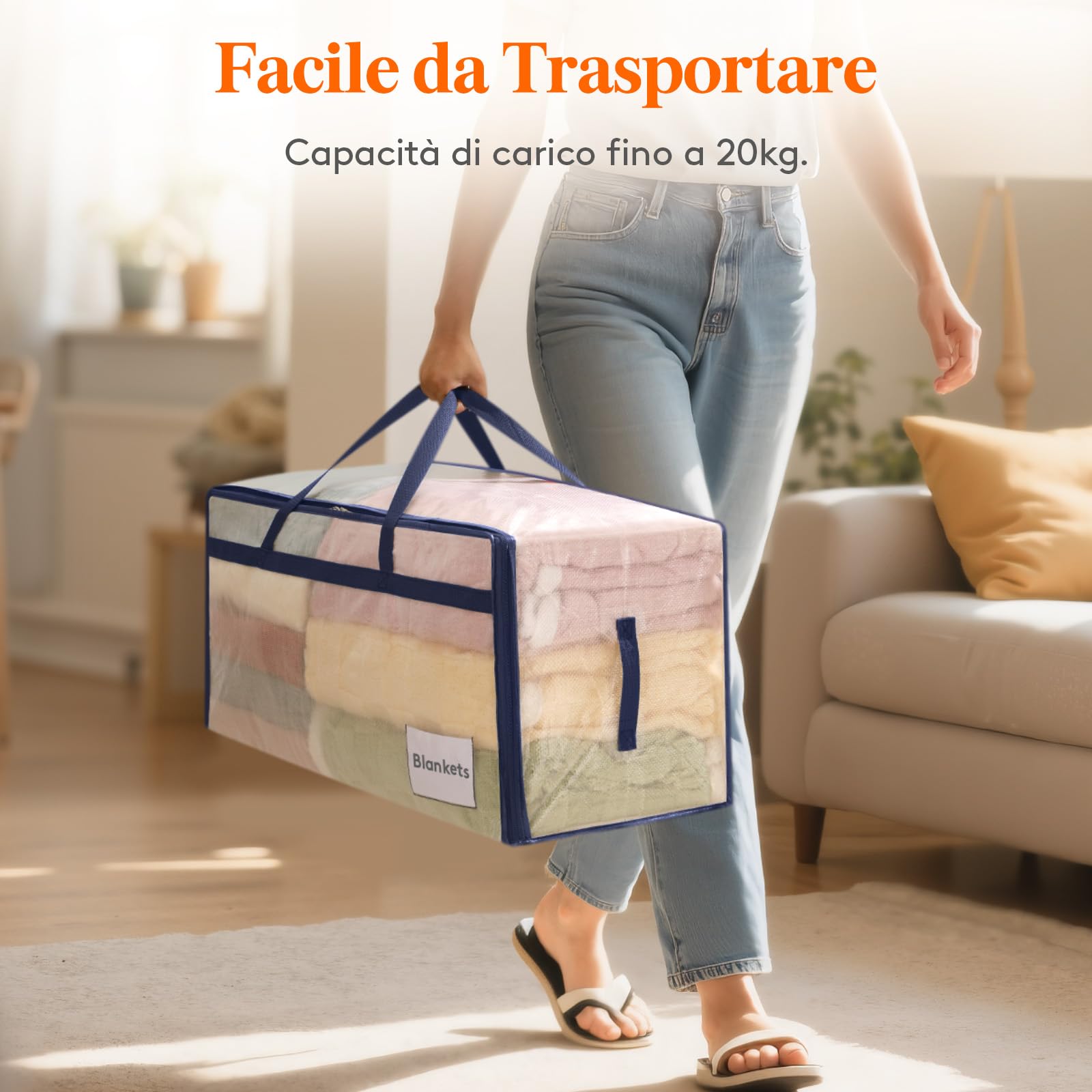 Lifewit Set di 4 Grandi Scatole per Armadio 90 L, Borse Trasloco con Manici, Contenitore Pieghevole per Piumoni, Coperte, Vestiti, Trasparente