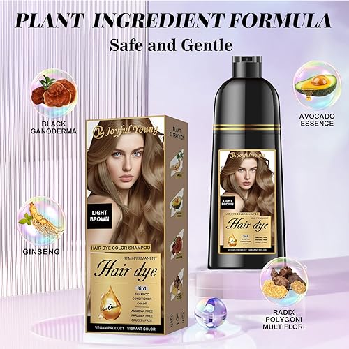 Vista 74 de Champú de tinte natural para el cabello – Color de cabello para cobertura de cabello gris – Tinte de cabello castaño medio para teñir el cabello