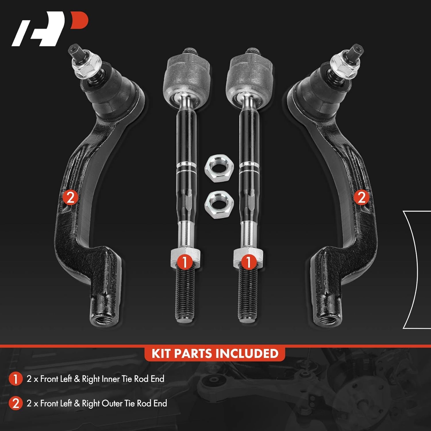 A-Premium Set of 4, Front Inner & Outer Tie Rod End Kit, Compatible with Mercedes-Benz CLA250 2014-2019, GLA250 2015-2020, CLA45 AMG 2014-2019, GLA45 AMG, B250e, B Electric Drive & Infiniti QX30