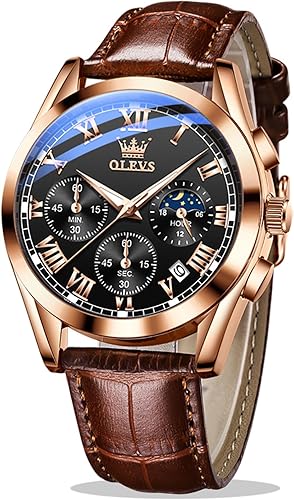 OLEVS Reloj de cuarzo analógico de cuero para hombre - Reloj de pulsera cronógrafo de lujo con fecha, impermeable, luminoso - estilo de vestir