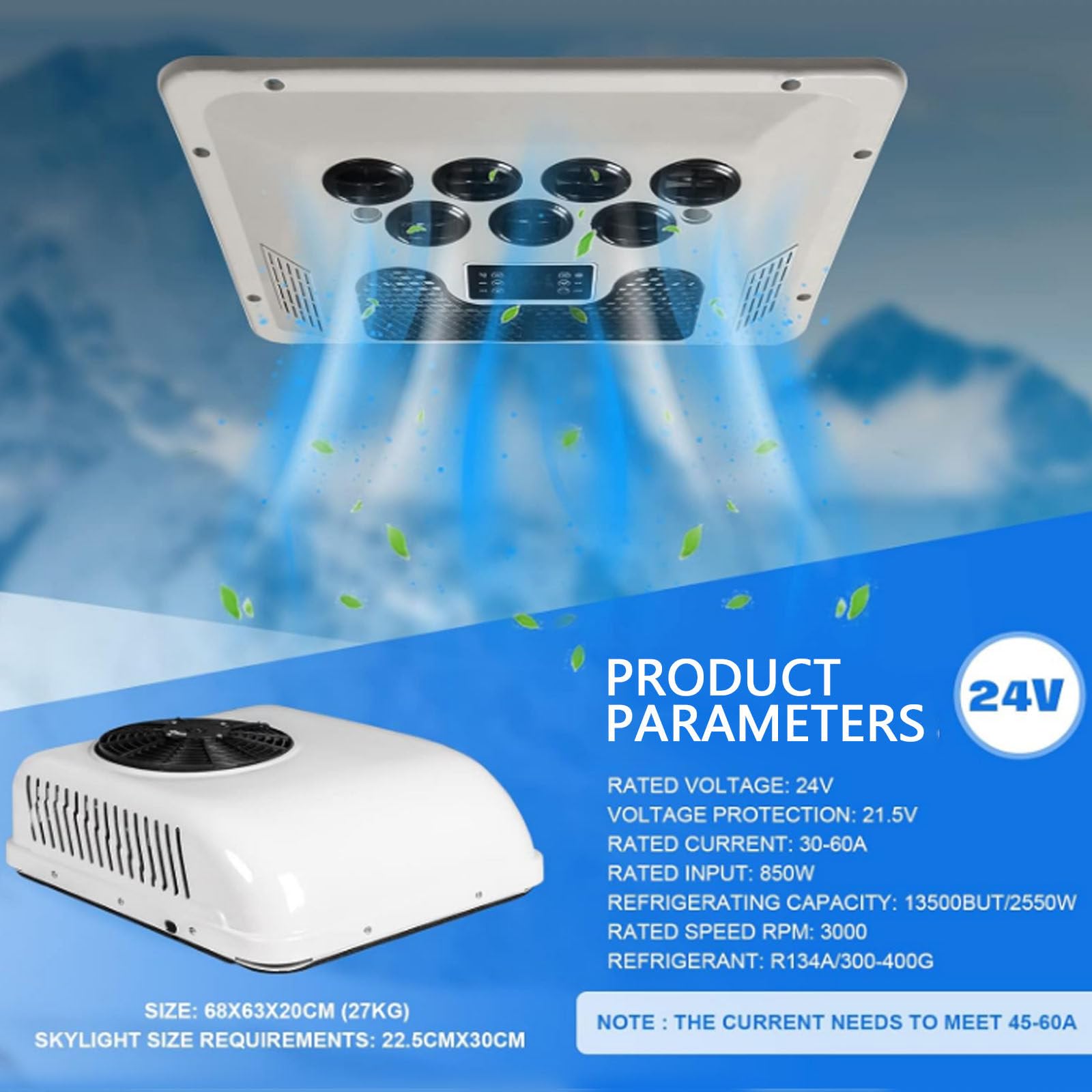 Climatizzatore Da Tetto Per Camper, Doppia Funzione Calda E Fredda, 12 V/24 V, Condizionatore Da Tetto Universale Per Camper, Regolazione Della Conversione Di Frequenza, Bassa Rumorosità,24V