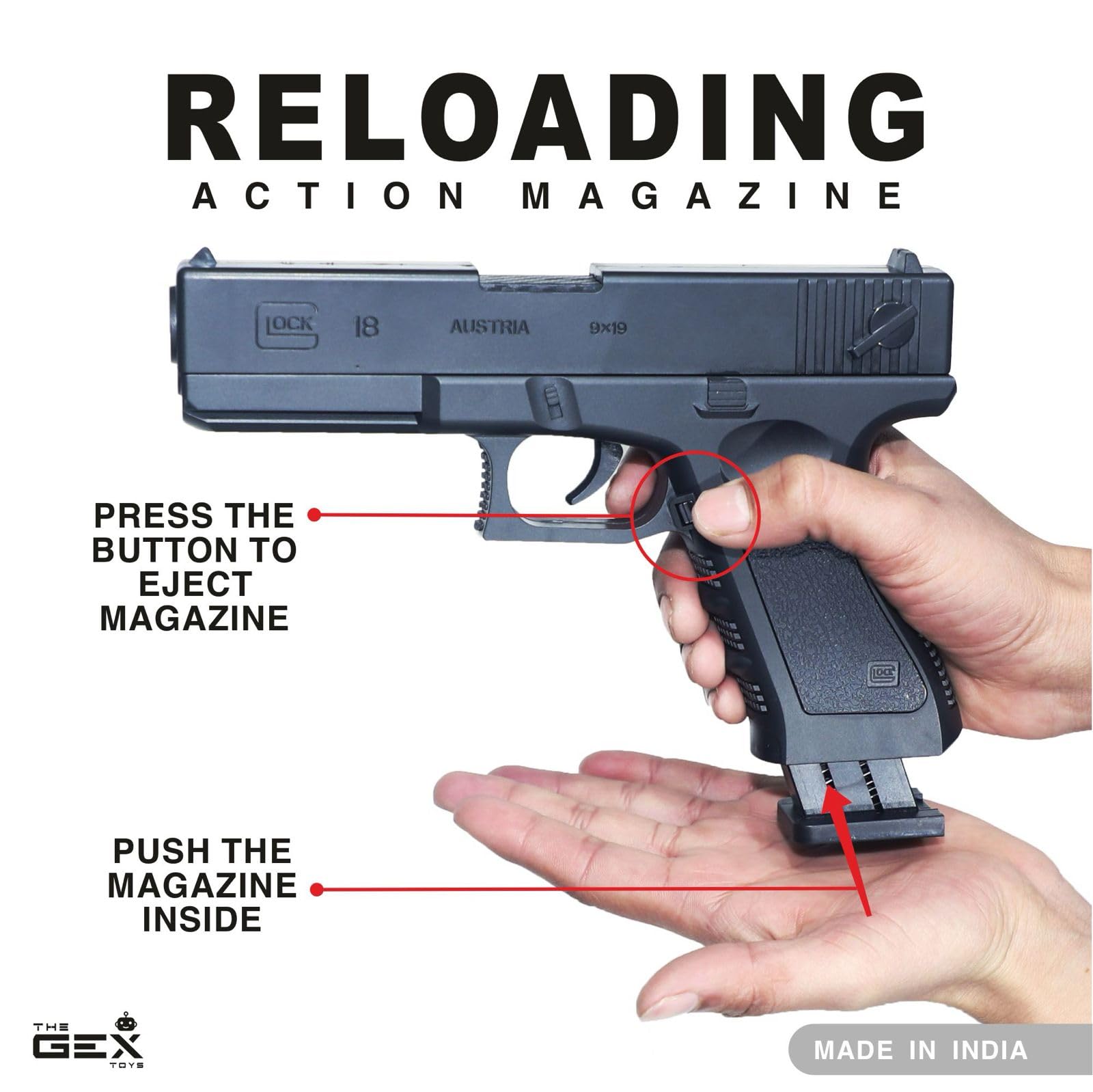 Gex Shooting Game Toy Guns for Kids & Adults Soft Bullets Blaster Gun Pistol with Foam Darts Jump Ejecting Mag Indoor Outdoor Play Toys (Minimum Age 10 Years) - Image 4 thumbnail