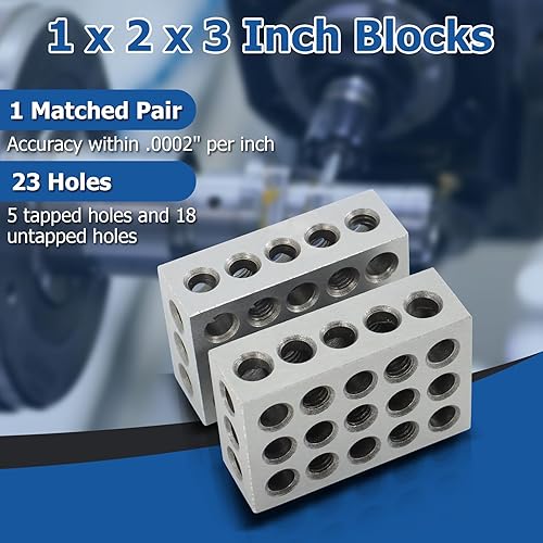 Miniatura 9 de WFLNHB 1 par de bloques de 2 x 3 pulgadas, sin agujeros, juego de acero endurecido liso (1 x 2 x 3 pulgadas), 123 juegos de fresado de precisión