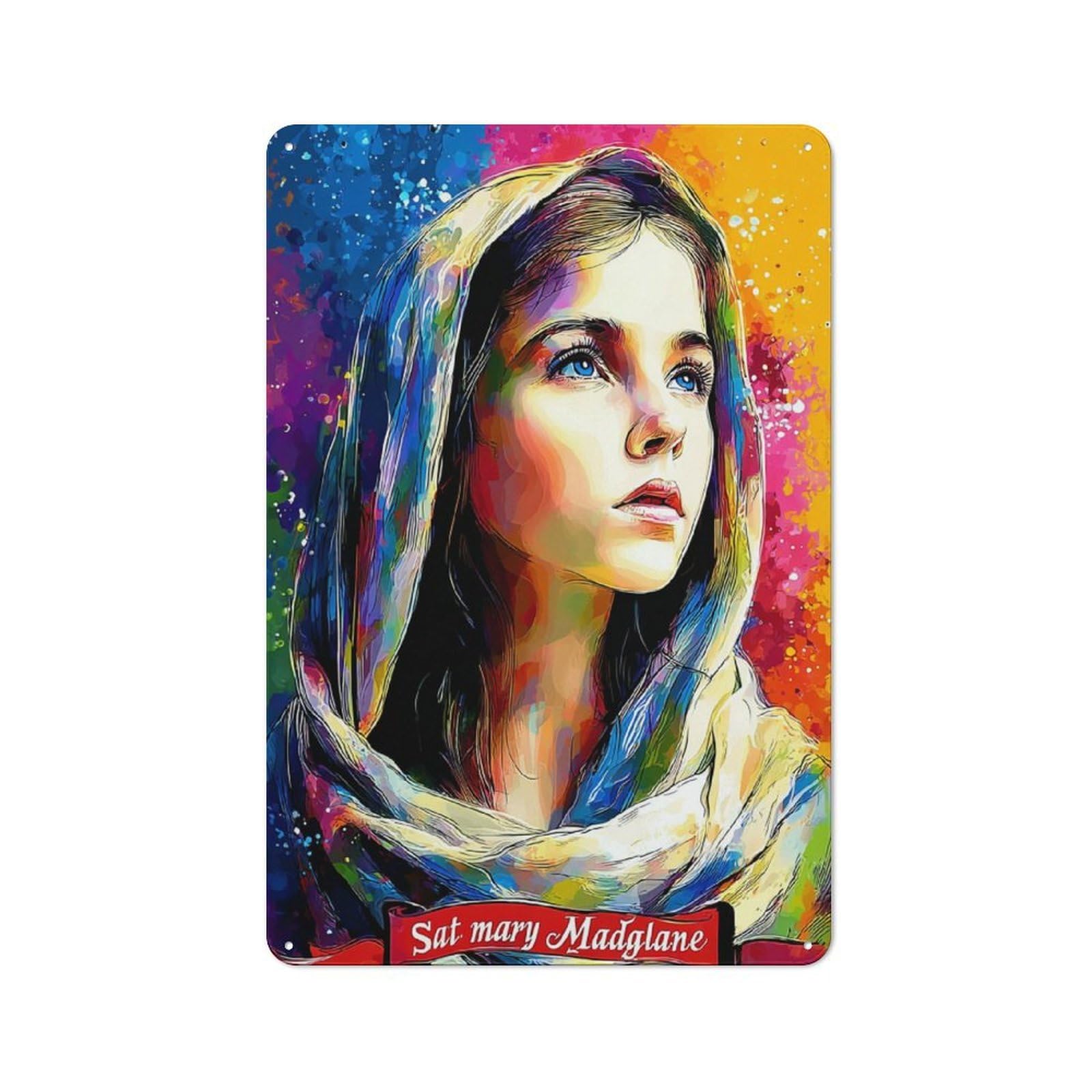 Junmoney Colorful Portrait Of Saint Mary Magdalene -1 Farmhouse Metal Sign With Design 30X20cm, Rustic Rustic Kitchen Decor For Dining Room, Cafe, Entryway Or Family Room
