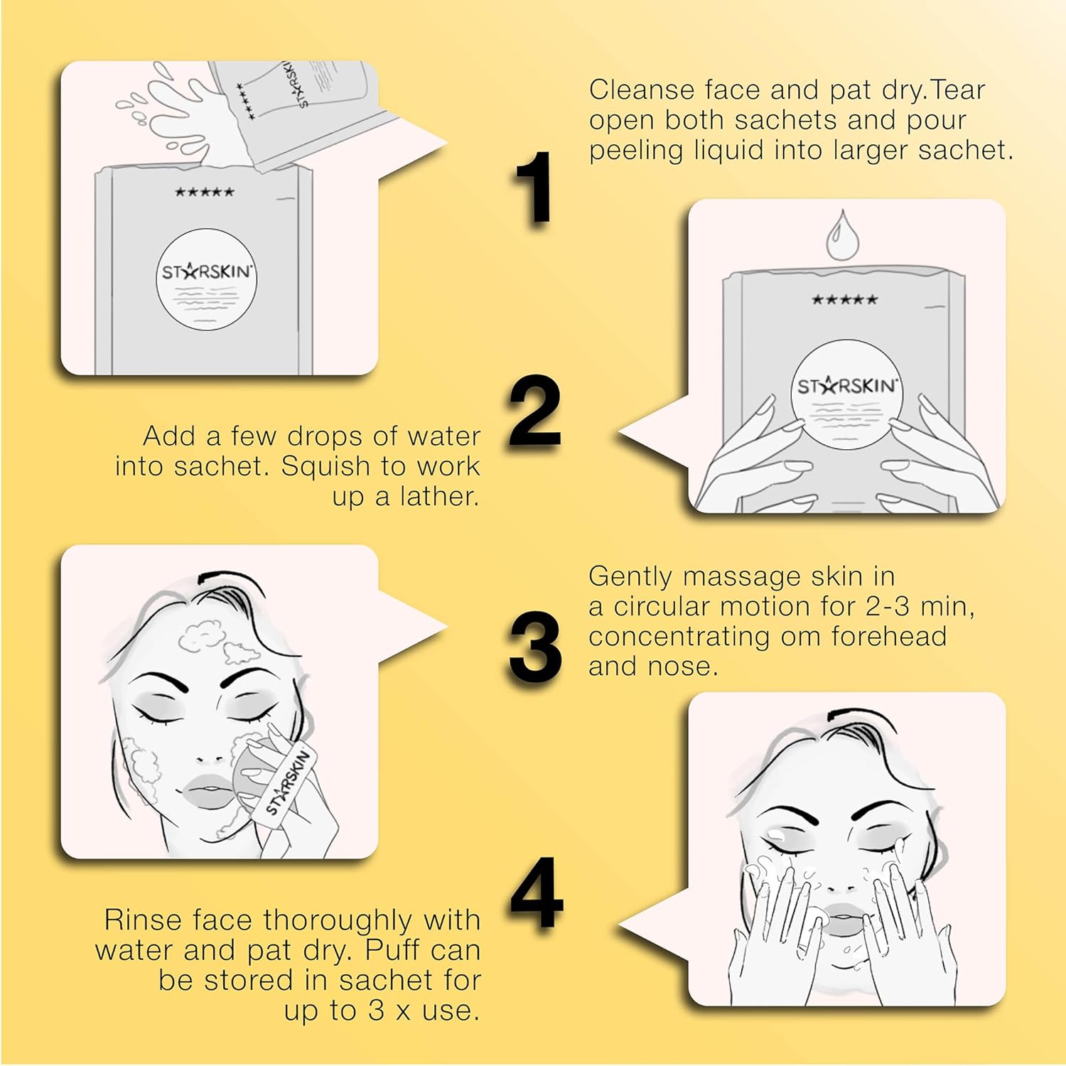 STARSKIN Glowstar, Facial Radiance Pads with Lactic and Glycolic Acid, AHA Exfoliant infused with Vitamin C Serum, Face Peeling Puff, Optimal for Soft Scrub, K Beauty Skincare - Image 4