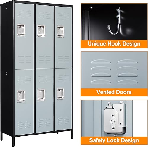 Vista 118 de Taquillas de metal para empleados, armario de almacenamiento de acero con 5 puertas para el hogar, oficina, escuela, gimnasio (blanco)