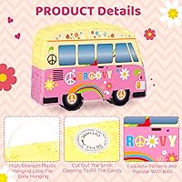 Vista 4 de Groovy Bus Pinatas para fiesta de cumpleaños, piñata de autobús hippie con murciélago con palo de ojos vendados, confeti arco iris, retro, boho