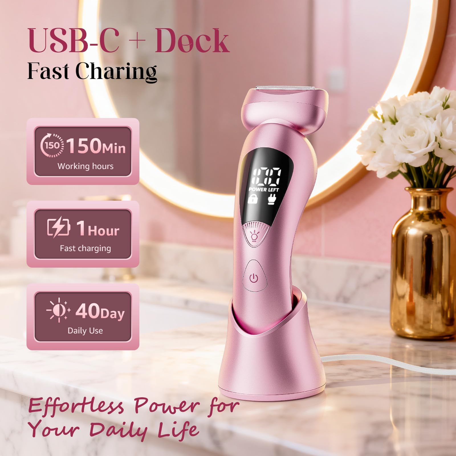 rategist Rasoio elettrico senza fili per le donne: IPX7 e display a LED | 3 in 1 per viso/ascelle/gambe, ricaricabile e indolore, design da viaggio impermeabile e leggero
