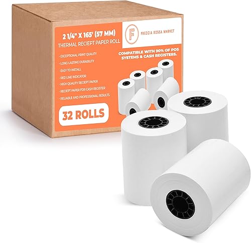 Papel térmico para caja registradora de 2 14 pulgadas x 165 pies (2.244 in), compatible con modelos populares como Epson, Sony, Clover Flex,