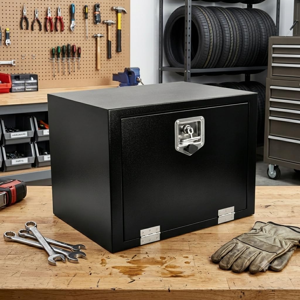 24"x18"x18" Steel Truck Bed Tool Box with T-Handle Latch, Black