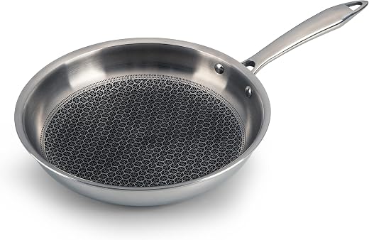 AGARO Royal Honey Comb Frying Pan, 1L Capacity, 22 cm Diameter, Tri-Ply Steel with Honey Comb, Riveted Handle, Food Safe &amp;...
