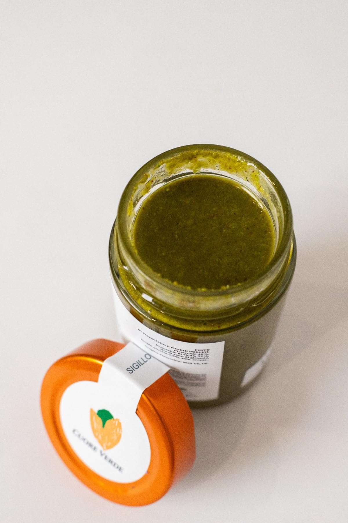 Corazón Verde - Pesto de pistachos y champiñones porcini - Ideal para pasta, pizza, sabrosas bruschetta o deliciosos segundos platos - SIN GLUTEN - Paquete de 4 unidades. desde 190gr. Caduno