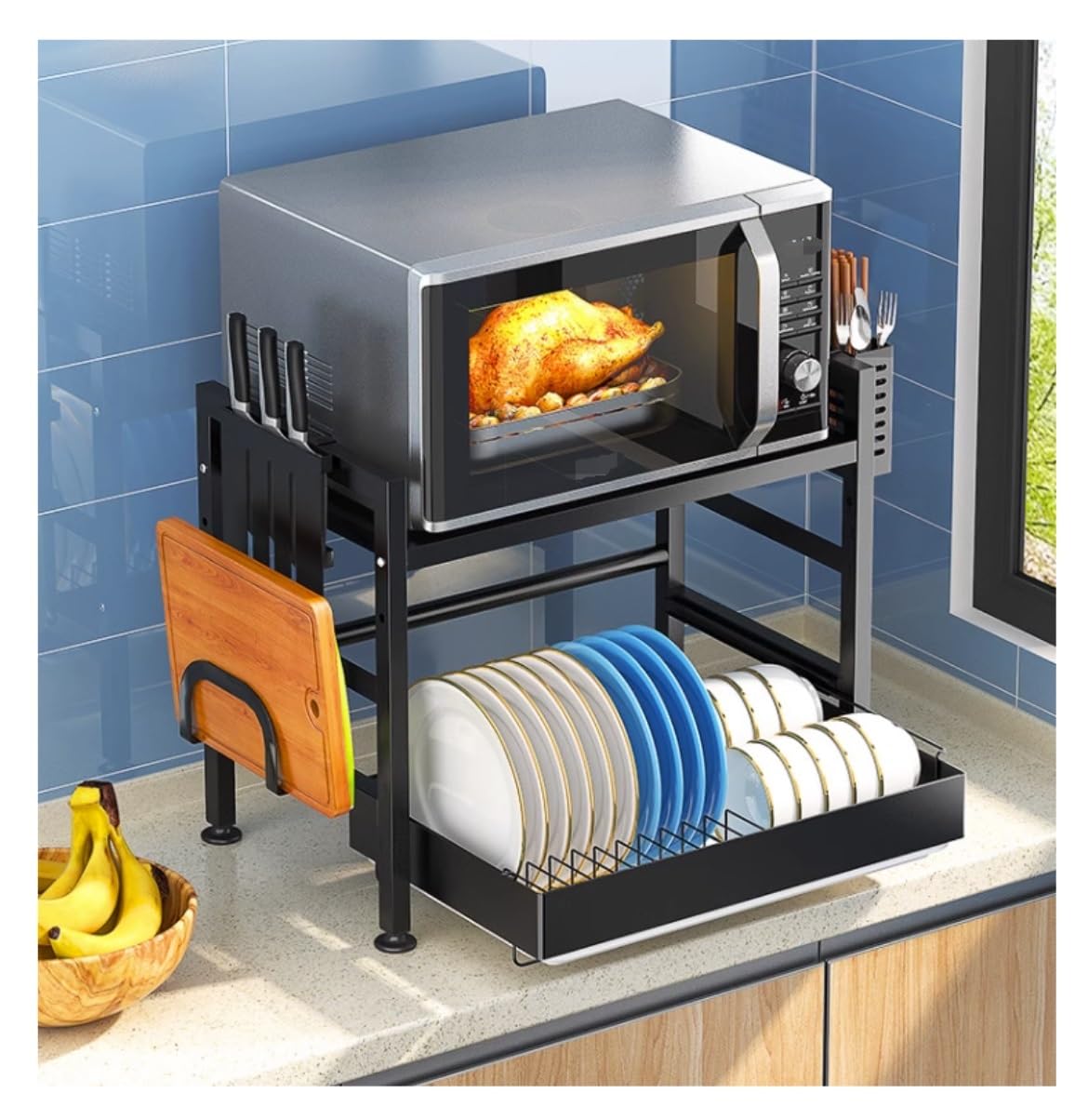 HADECOLL Microwave Stand 2 Tier Microwave Oven Rack Carbon Steel Stand Spice Organizer Shelf Kitchen Storage Kitchen Organiser
