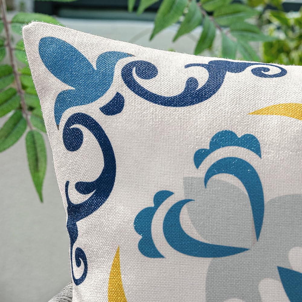 MIULEE Kussenhoezen voor buiten, waterdicht, linnenlook, vierkante decoratieve kussensloop voor tuin, bank, woonkamer, stoel, slaapkamer, tent, park, terras, 4 x 4 cm, rood blauw