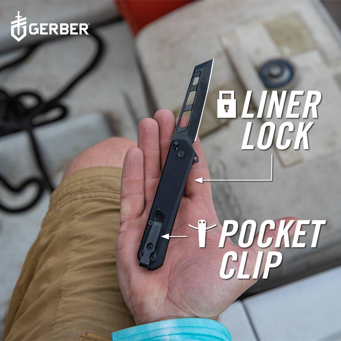 Gerber Scyzoryk z klipsem do paska, Spire, ostrze ze stali nierdzewnej 440A w stylu odwróconego tanto z aluminiowymi łuskami rękojeści, flipper ze wspomaganiem otwierania, długość ostrza: 7,4 cm