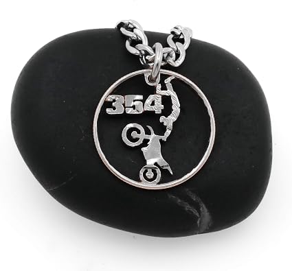 Dirt Bike with Personalized Jersey Number Necklace, Motocross Jewelry, Custom Dirtbike Gift, Boyfriend Present, Hand Cut US Coin, By NameCoins