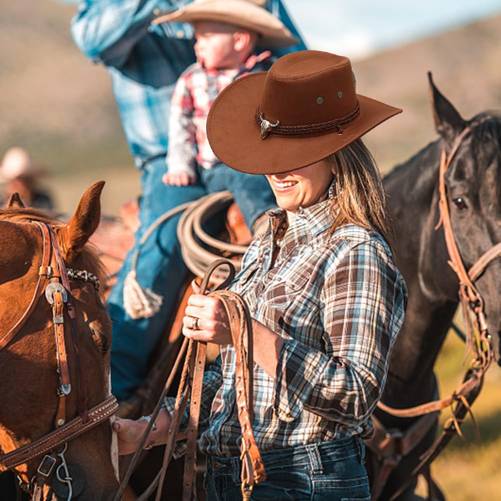Chapeaux Cowboy Style Western pour Hommes,Chapeaux Fedora à Large Bord pour Femme,Costume de Cowgirl,Chapeau Western,Chapeaux de Soleil Chapeau d'équitation (FR/ES, Alpha/Lettres, M, Marron)