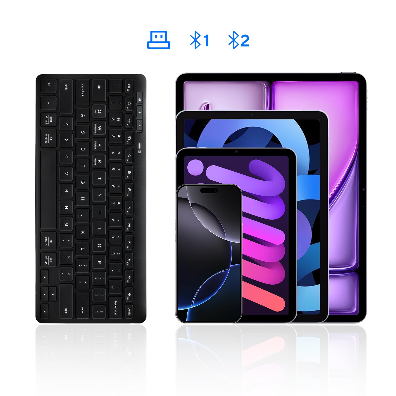 Bnnwa Tastiera Bluetooth senza fili, Bluetooth + 2.4G Dual Mode tastiera piccola portatile esterna senza fili tastiera per tablet Android telefono Windows Surface (nero