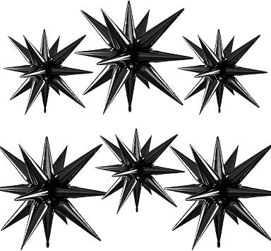 Black Star Balloons, 22/27 Inch Black Star Foil Balloons, Aluminum Foil Balloon, Cone Spike Balloon For Birthday Baby Shower Party Wedding Bachelorette Graduation Anniversary Engagement Decorations