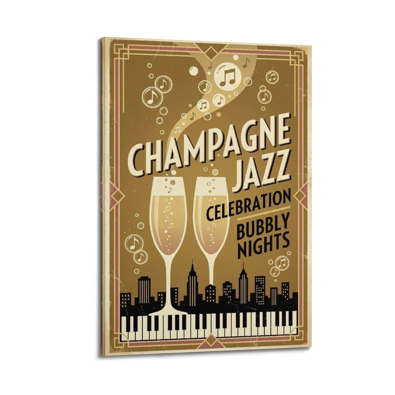 OKNGB Vintage Celebration Bubbly Nights Jazz Poster Decorative Painting Canvas Art Picture 20x30inch(50x75cm)