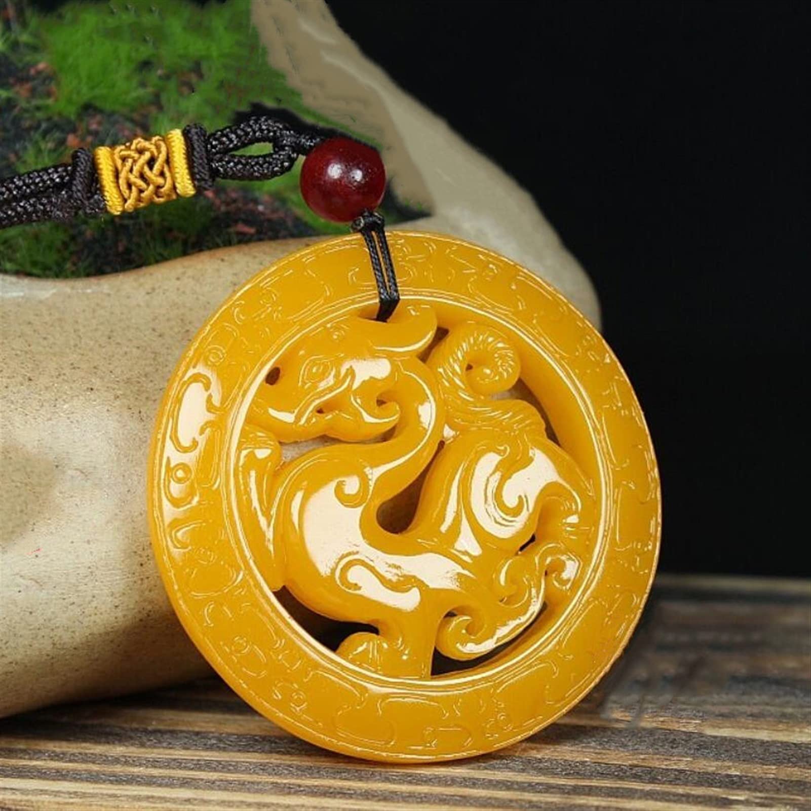Yzdkj Yellow Chinese Green Jade Antique Dragon Jade Pendant Jewelry Lucky Exorcise Evil Spirits Amulet Jade Pendant Jade Fine Jewelry (Gem Color : )