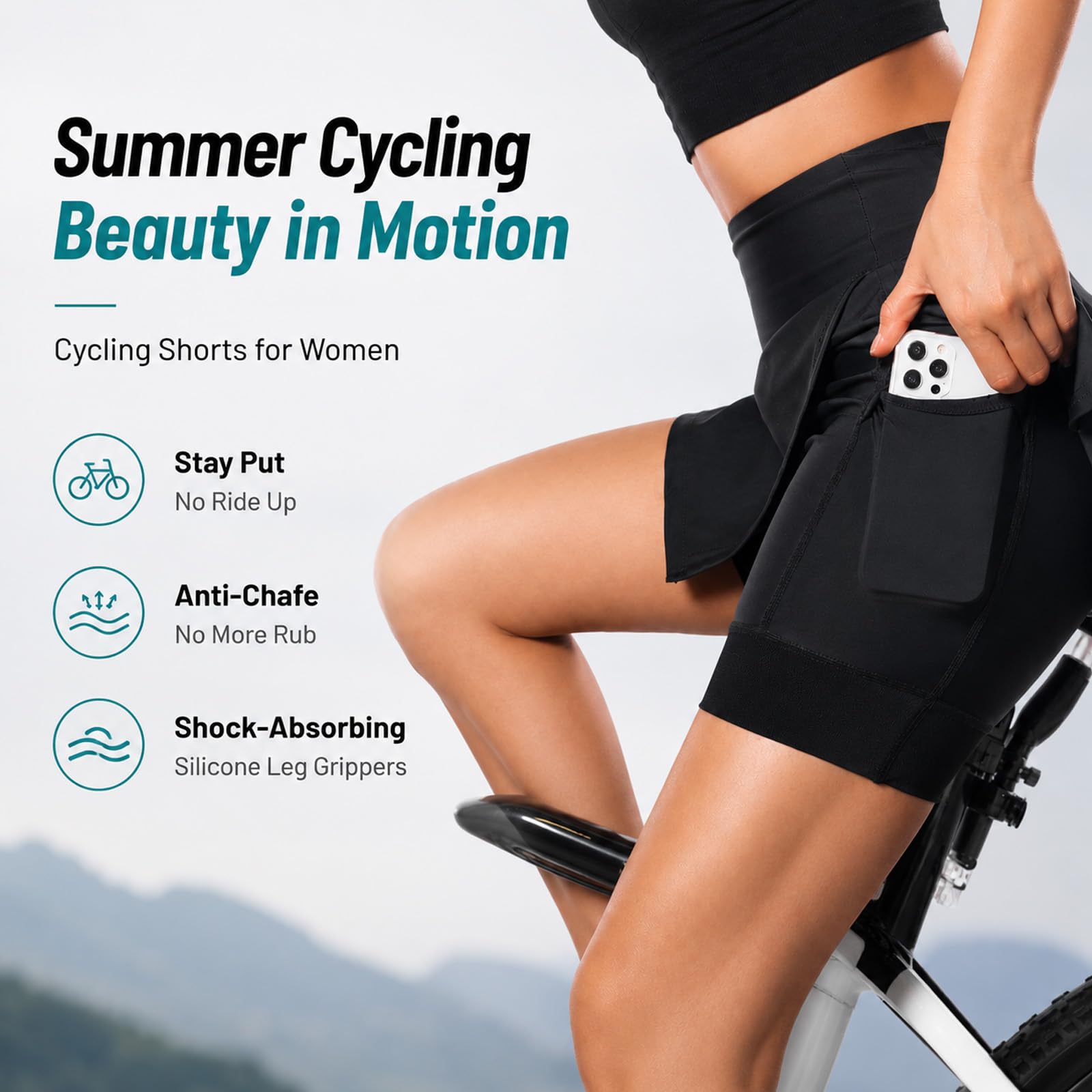 Jupe-Culotte de Cyclisme Femme avec Short Rembourré 4D, Jupe Sportive Taille Haute Respirante à Séchage Rapide, Short Intégré avec Poches pour Tennis Golf Course Route VTT