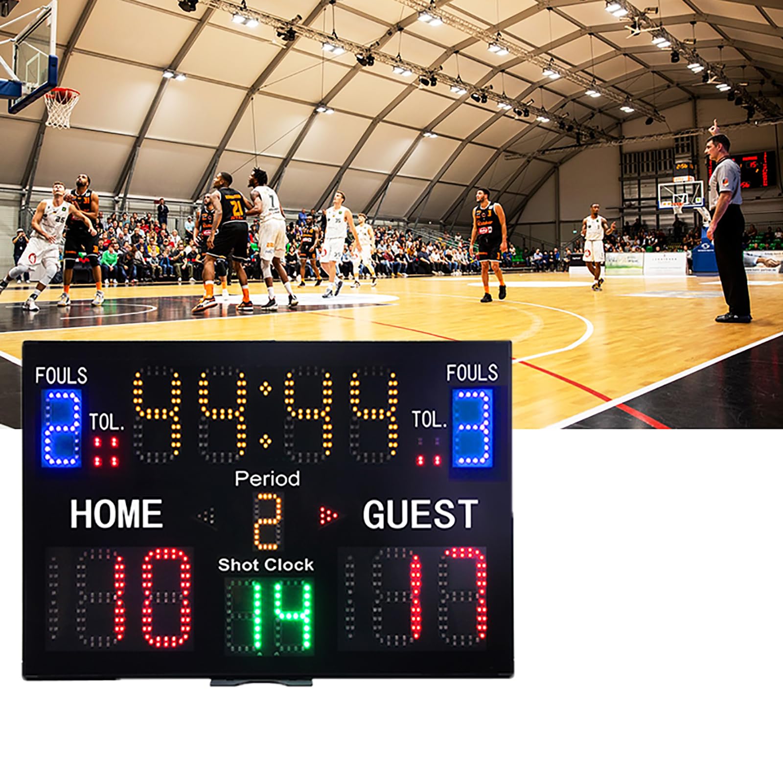 LED Scoreboard, 15-Digit Multi-Functional Event Scoreboard, Showing Time, Ball Ownership, Score, Number of Innings, Score +1/-1, Number of Fouls in 24 Seconds, Number of Timeouts, Etc.