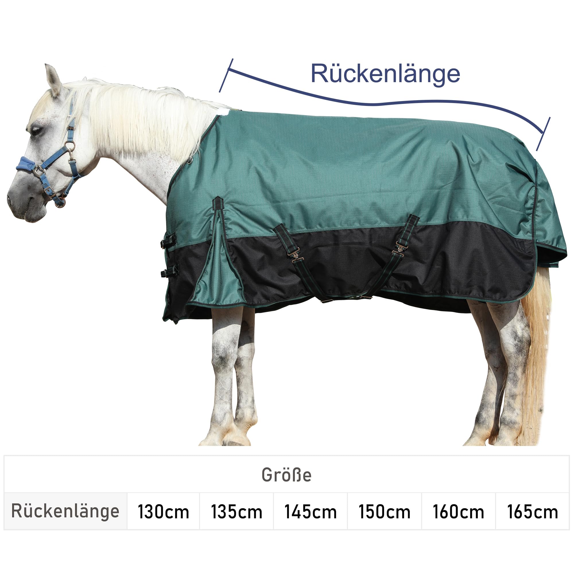 1200D wasserdichte Pferdedecke mit 200g/m² Füllung – Regendecke für Pferde, Wind- und wasserdicht, atmungsaktiv, warme Winterdecke 135 cm